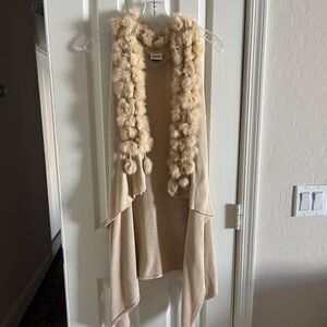 Frederick's of Hollywood Tan Knit Vest with cream Angora Fur